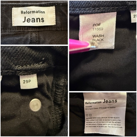 Reformation Jeans Size 29 Petite Straight Leg Jeans Black Wash High Rise Denim - Picture 13 of 14
